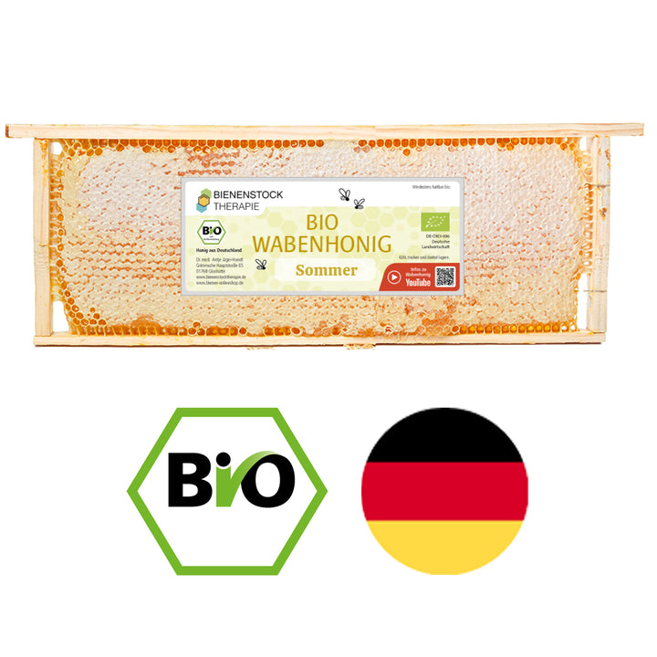 Bio Wabenhonig Sommerhonig im Holzrähmchen mit Bio-Siegel, aus Deutschland