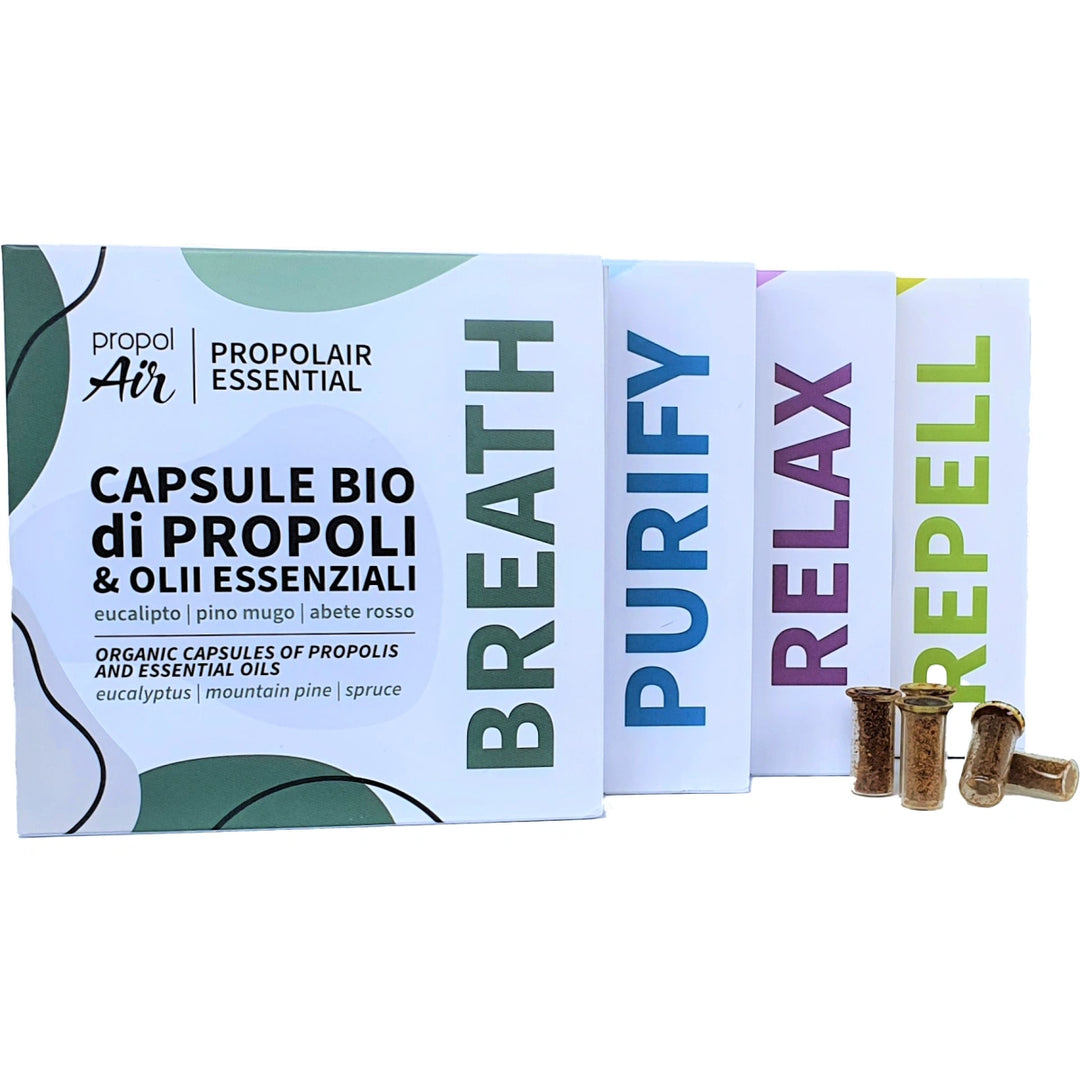 Set aus 20 Propolis Verdampferkapseln mit ätherischen Ölen in fünf Sorten